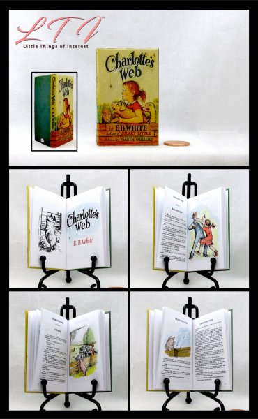 CHARLOTTE'S WEB Illustrated Readable Miniature One Fourth 1/4 Scale Miniature Book American Girl Doll Scale
