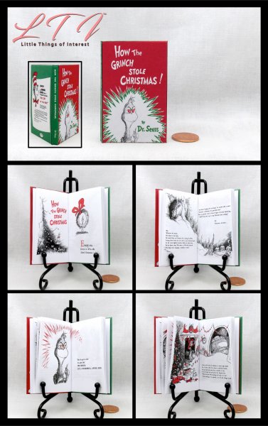 HOW THE GRINCH STOLE CHRISTMAS Illustrated Readable One Fourth 1/4 Scale Miniature Book Dr Seuss American Girl Doll Scale