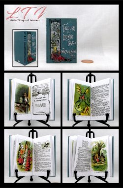 THROUGH THE LOOKING GLASS Illustrated Readable One Fourth 1/4 Scale Miniature Book Alice American Girl Doll Scale