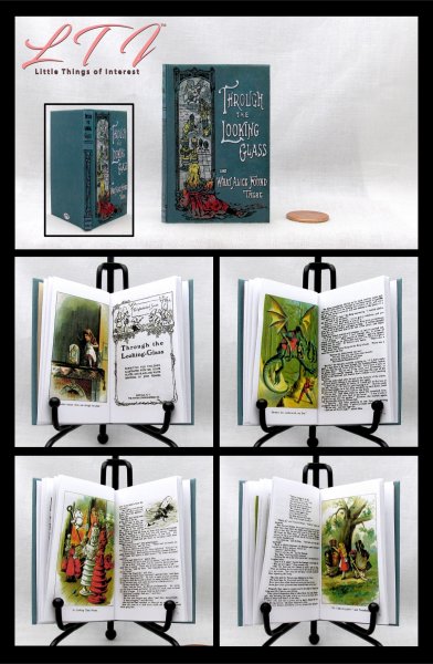 THROUGH THE LOOKING GLASS Illustrated Readable One Fourth 1/4 Scale Miniature Book Alice American Girl Doll Scale