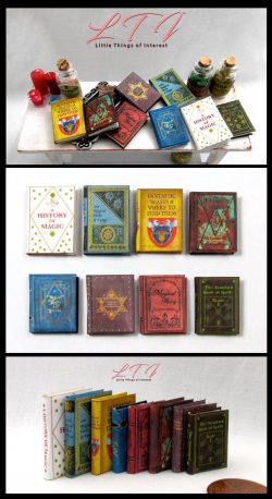1st YEAR HOGWARTS SCHOOL OF WITCHCRAFT AND WIZARDRY Textbooks Miniature Dollhouse One Inch Scale Readable Illustrated Books