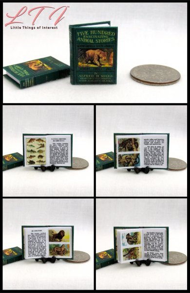 FIVE HUNDRED ANIMAL STORIES Miniature One Inch Scale Readable Illustrated Book