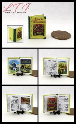 ALICE IN WONDERLAND Miniature One Inch Scale Readable Illustrated Book Yellow