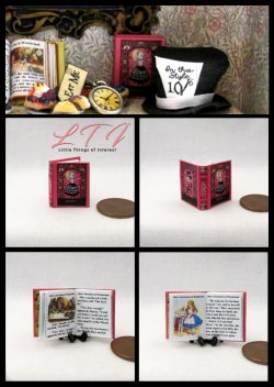 ALICE'S ADVENTURES IN WONDERLAND Miniature One Inch Scale Readable Illustrated Book Tenniel Pink