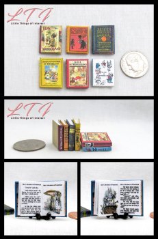 ALICE IN WONDERLAND BOOK SET 6 Pc Miniature 1/12 Scale Readable Illustrated Books Alice's Adventures In Wonderland Through The Looking Glass