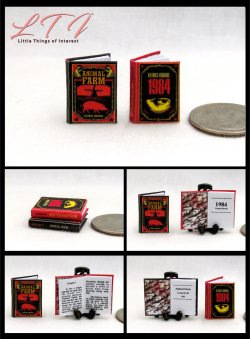 ANIMAL FARM & 1984 SET 2 Miniature One Inch Scale Readable Illustrated Book