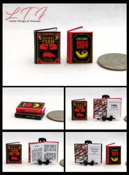 ANIMAL FARM & 1984 SET 2 Pc Miniature 1/12 Scale Readable Illustrated Book George Orwell