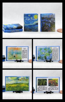 ART BOOKS SET 2 Pc Miniature 1/12 Scale Readable Illustrated Books Vincent Van Gogh Claude Monet