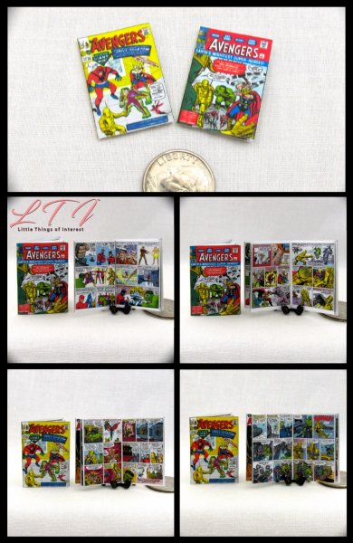 THE AVENGERS COMIC BOOKS 2 Pc Miniature 1/12 Scale Comic Books