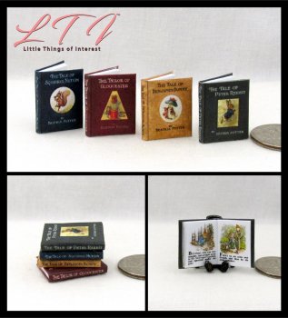 BEATRIX POTTER BOOK SET 4 Pc Miniature 1/12 Scale Readable Illustrated Books #1