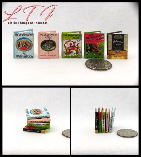 THE BORROWERS SET 5 Pc Miniature 1/12 Scale Readable Illustrated Books Afield Afloat Aloft Avenged