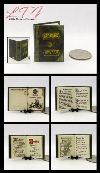 BOOK Of CHARMS AND SPELLS Miniature 1/12 Scale Illustrated Readable Book Magic
