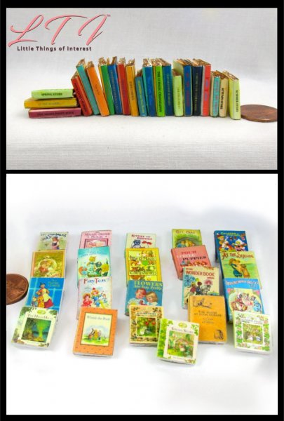 CHILDRENS VINTAGE STYLE BOOKS 21 Miniature One Inch Scale Prop Faux Books