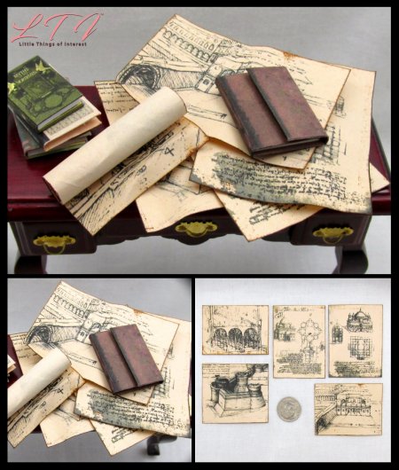 LEONARDO DaVinci ARCHITECTURE BLUE PRINTS SET 6 Pc Miniature 1/12 Scale