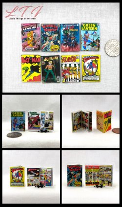 DC COMIC BOOKS Set of 8 Miniature One Inch Scale Illustrated Readable Comic Books