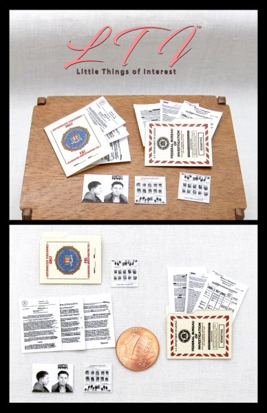 FBI OFFICE FILES 11 Pc in Miniature 1/12 Scale Fingerprint Criminal Classified Investigation