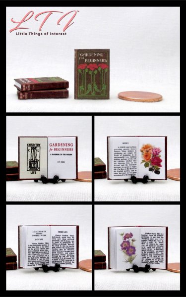 GARDENING FOR BEGINNERS Miniature 1/12 Scale Readable Illustrated Book Flowers