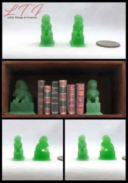JADE LION MINIATURE BOOKENDS Set of 2 Miniature One Inch Scale Decor Bookends