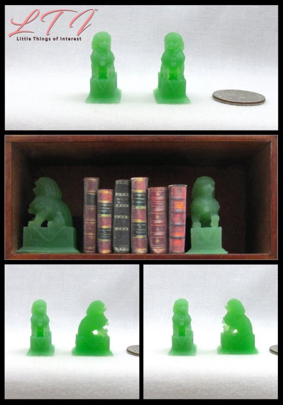 JADE LION MINIATURE BOOKENDS Set of 2 Miniature One Inch Scale Decor Bookends - Click Image to Close