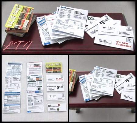 JUNK MAIL BILLS 11 Pc in Miniature 1/12 Scale Dollhouse Decor