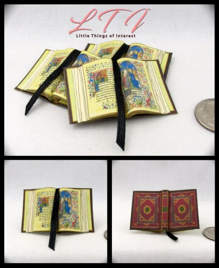 Open Book MEDIEVAL ILLUMINATED BOOK Of HOURS Miniature One Inch Scale Book