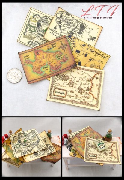 MYSTICAL MAGICAL MAPS SET 5 Pc in Miniature 1/12 Scale