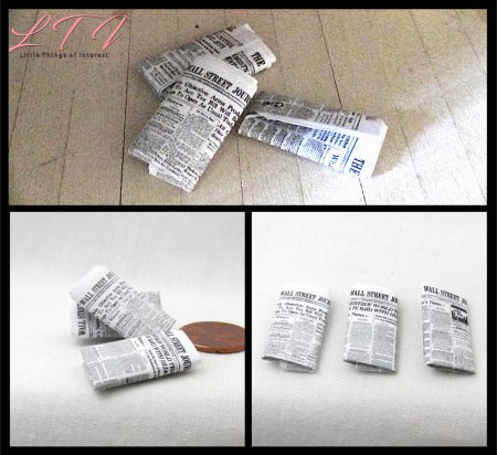 NEWSPAPER SET 3 Pc "The Wall Street Journal" Dollhouse Miniature 1/12 Scale