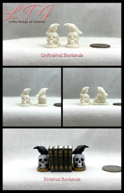 EDGAR ALLEN POE MINIATURE BOOKENDS Set of 2 in One Inch Scale White Resin DIY