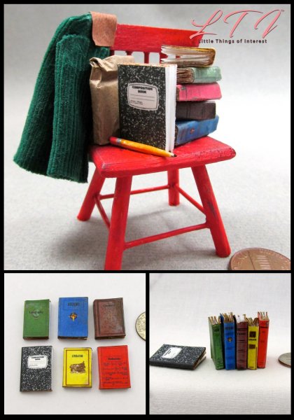 SCHOOL BOOKS 6 Pc Miniature 1/12 Scale Prop Faux Books