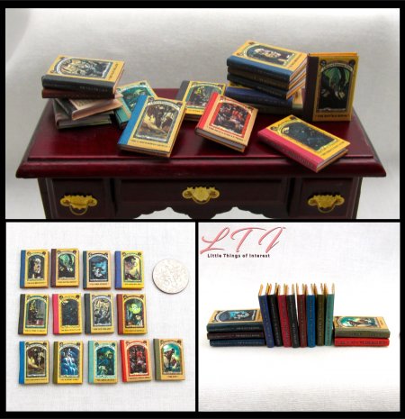 A SERIES OF UNFORTUNATE EVENTS SET 13 Miniature One Inch Scale Readable Illustrated Books