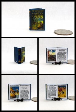 SHIPWRECKED BOOK Set 3 Miniature One Inch Scale Readable Illustrated Books Gulliver's Travels Robinson Crusoe Swiss Family Robinson