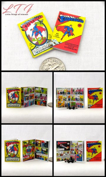 SUPERMAN COMIC BOOKS 2 Pc Miniature 1/12 Scale Comic Books