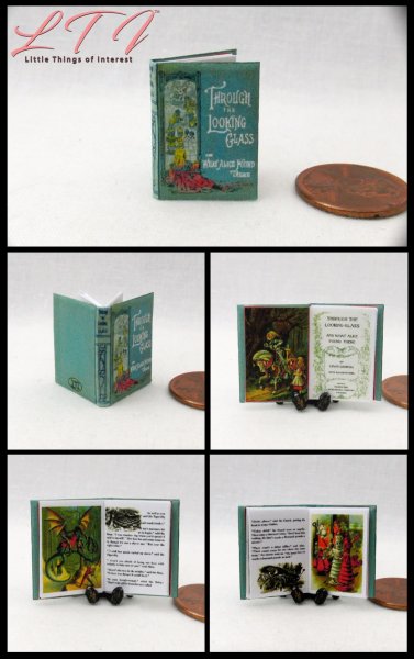 THROUGH THE LOOKING GLASS Miniature 1/12 Scale Readable Illustrated Book Alice in Wonderland