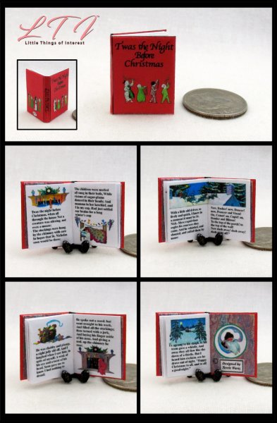 TWAS THE NIGHT BEFORE CHRISTMAS Miniature 1/12 Scale Illustrated Readable Book
