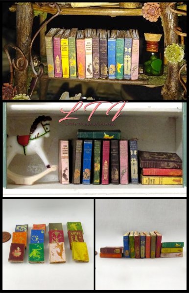 VINTAGE LANG FAIRY TALE Books Set of 12 Miniature One Inch Scale Prop Faux Books