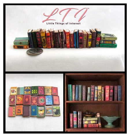 VINTAGE STYLE BOOKS Set of 21 Pc Prop Books in Miniature 1/12 Scale