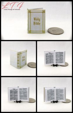 WHITE HOLY BIBLE King James Version Miniature One Inch Scale Book