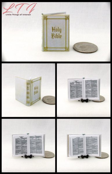WHITE HOLY BIBLE King James Version Miniature 1/12 Scale Book Religion Church