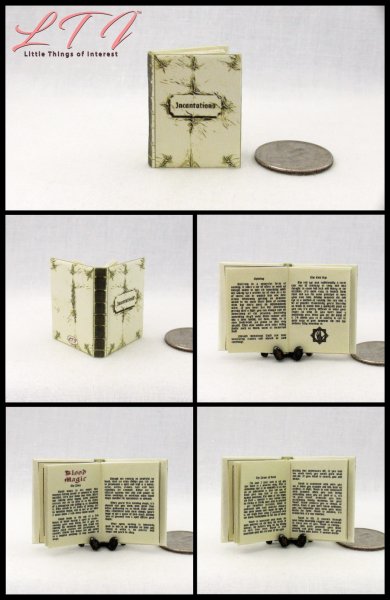 WHITE BOOK Of INCANTATIONS Magic Spell Book Miniature 1/12 Scale Readable Illustrated Book