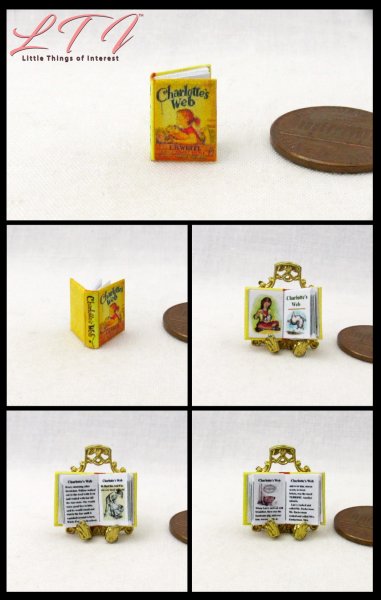 CHARLOTTE'S WEB Dollhouse Miniature Half Inch 1/24 Scale Illustrated Book