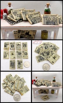 DAILY PROPHET NEWSPAPERS 2 Miniature Half Inch Scale Illustrated Magic Newspapers