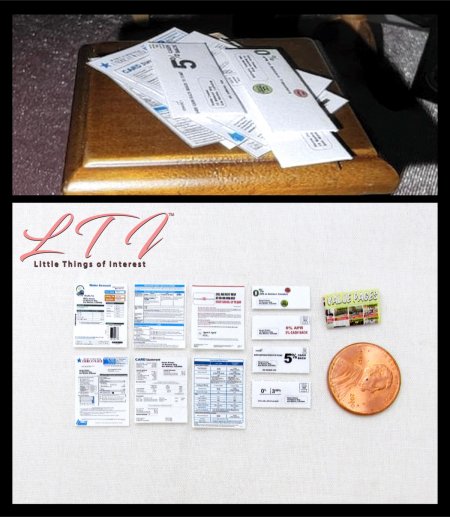JUNK MAIL BILLS 11 Pc Dollhouse Miniature Half Inch 1/24 Scale