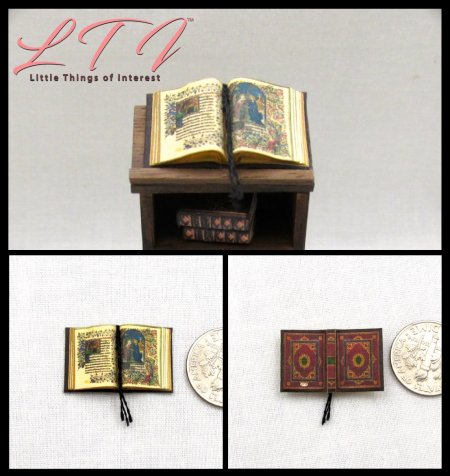 MEDIEVAL BOOK Of HOURS *Open Book* Miniature Half Inch 1/24 Scale Book