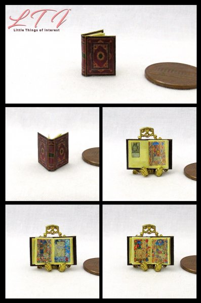 MEDIEVAL BOOK OF HOURS Dollhouse Miniature Half Inch 1/24 Scale Illustrated Book