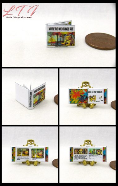 WHERE The WILD THINGS ARE Dollhouse Miniature Half Inch 1/24 Scale Illustrated Book