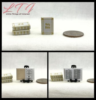 WHITE HOLY BIBLE Dollhouse Miniature Half Inch Scale Book