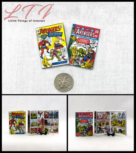 THE AVENGERS COMIC BOOK Set of 2 Miniature Playscale Readable Illustrated Comic Book