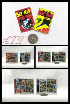 BATMAN COMIC BOOKS Set of 2 Miniature Playscale Readable Illustrated Comic Books
