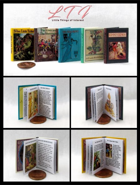 CLASSIC FAIRY TALES SET 5 Miniature Playscale Readable Illustrated Books Frog Prince Jack Beanstalk Elves Shoemaker
