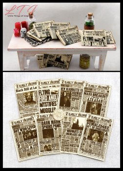 DAILY PROPHET NEWSPAPERS Set of 2 Miniature Playscale Readable Illustrated Newspapers Harry Potter
